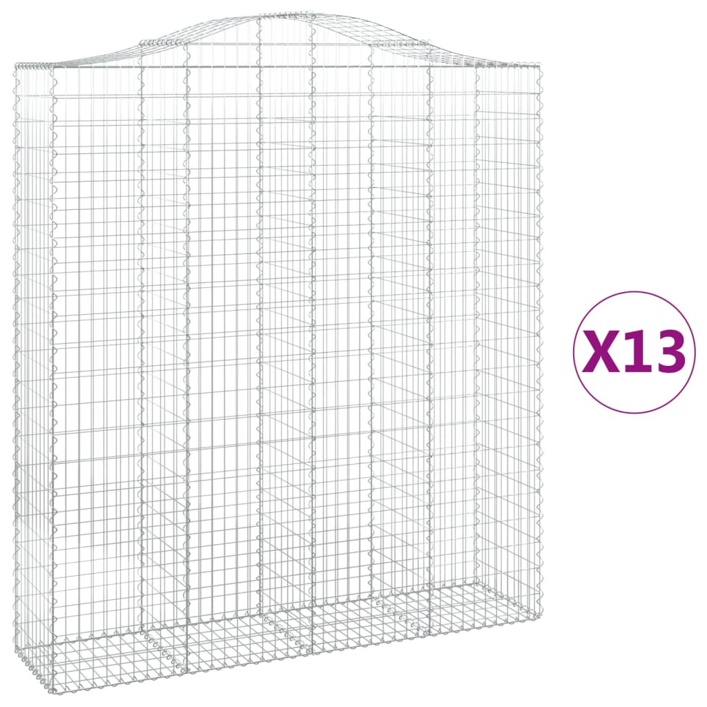 Gabionen mit Hochbogen 13Stk. 200x50x220/240cm Verzinktes Eisen