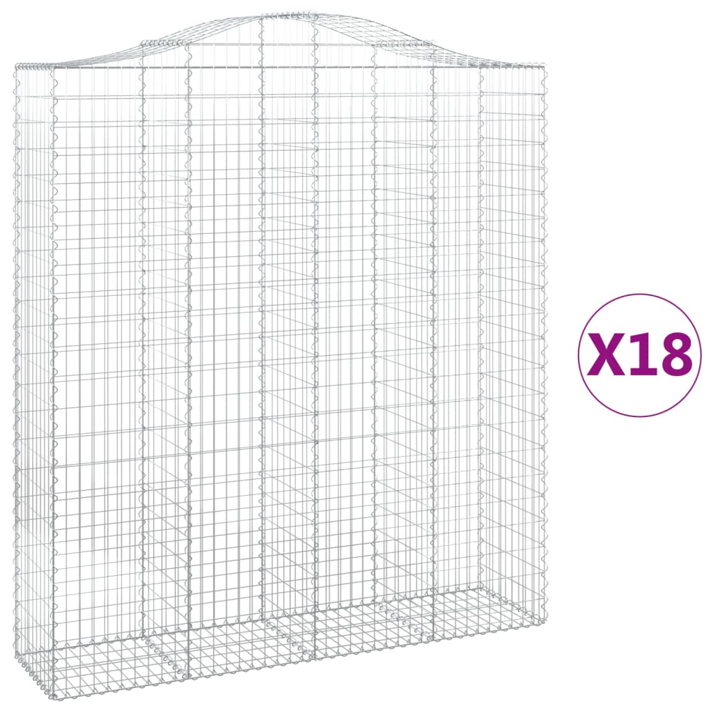 Gabionen mit Hochbogen 18Stk. 200x50x220/240cm Verzinktes Eisen