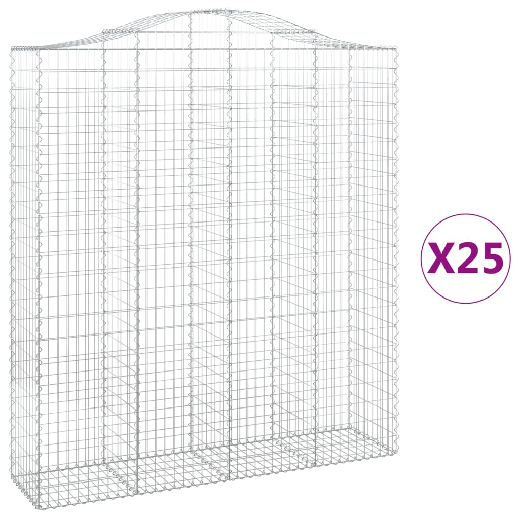 Gabionen mit Hochbogen 25Stk. 200x50x220/240cm Verzinktes Eisen