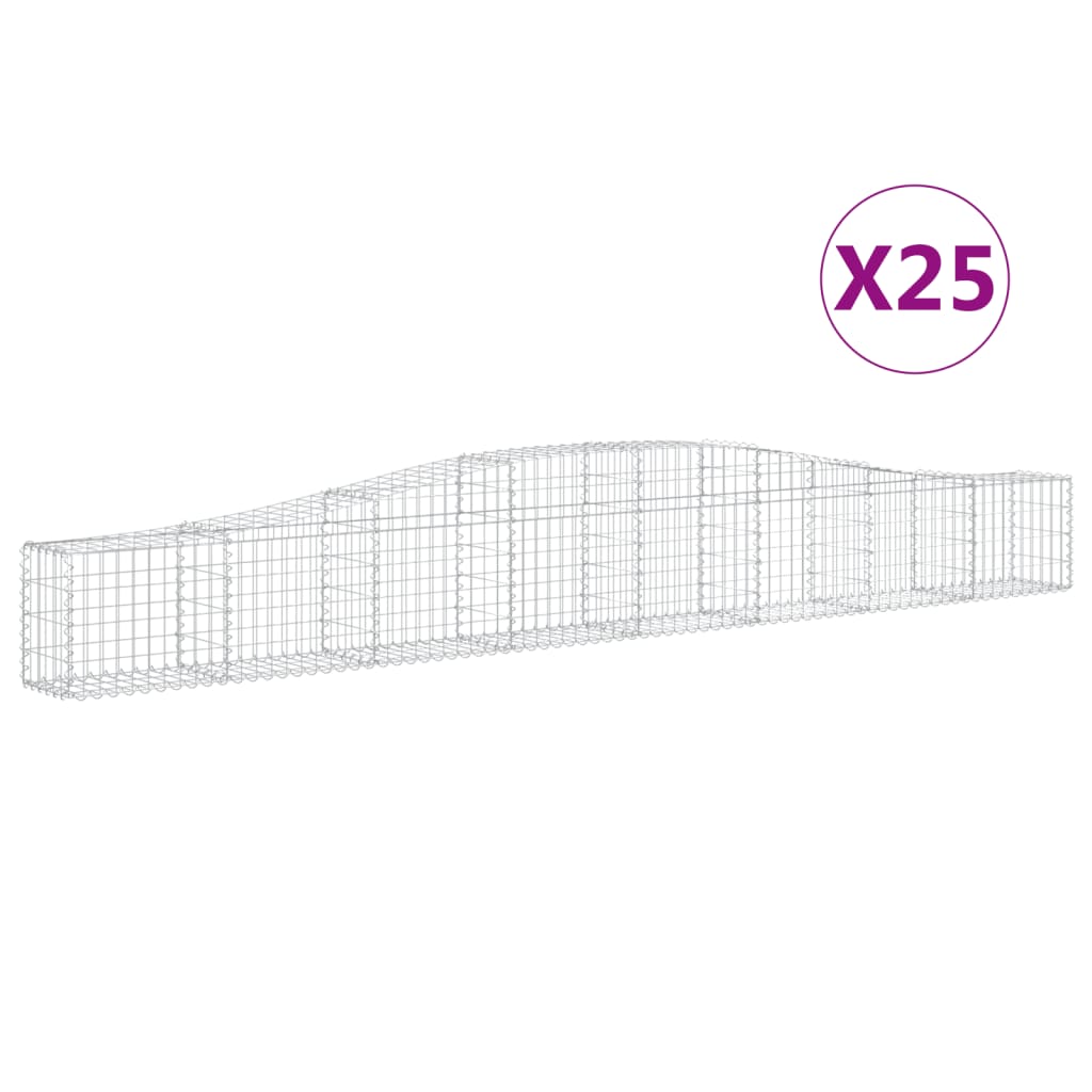 Gabionen mit Hochbogen 25 Stk. 400x30x40/60 cm Verzinktes Eisen