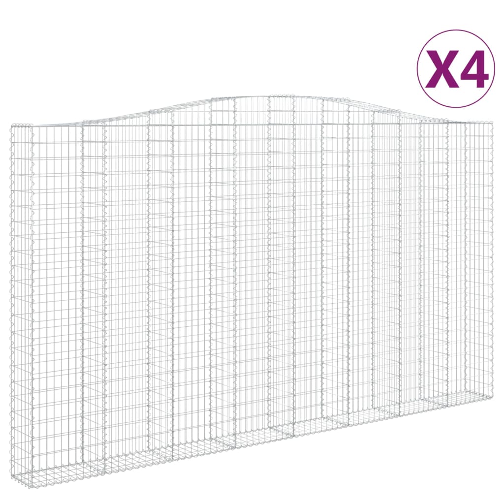Gabionen mit Hochbogen 4 Stk. 400x30x220/240cm Verzinktes Eisen