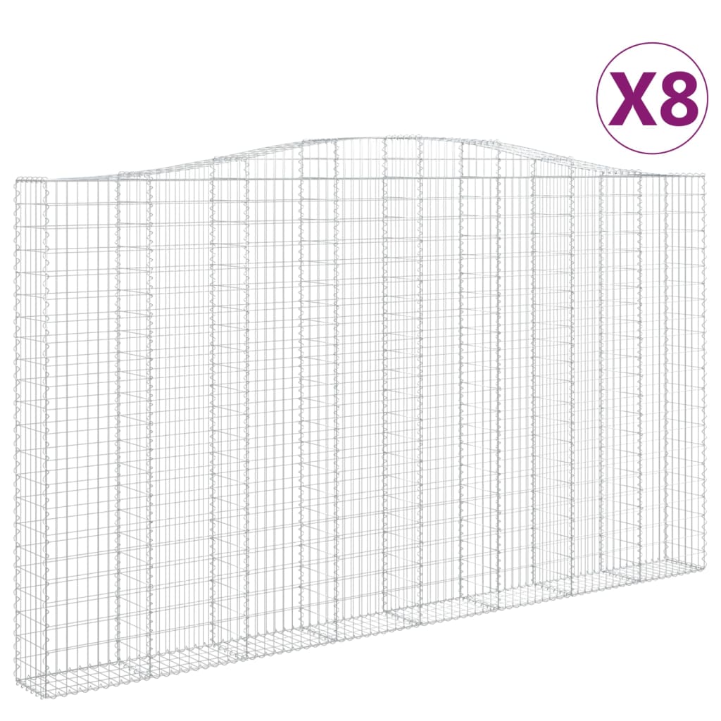 Gabionen mit Hochbogen 8 Stk. 400x30x220/240cm Verzinktes Eisen