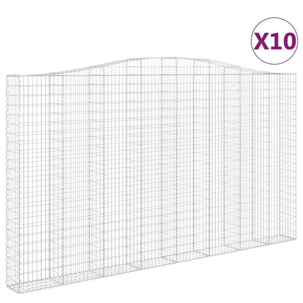Gabionen mit Hochbogen 10Stk. 400x30x220/240cm Verzinktes Eisen