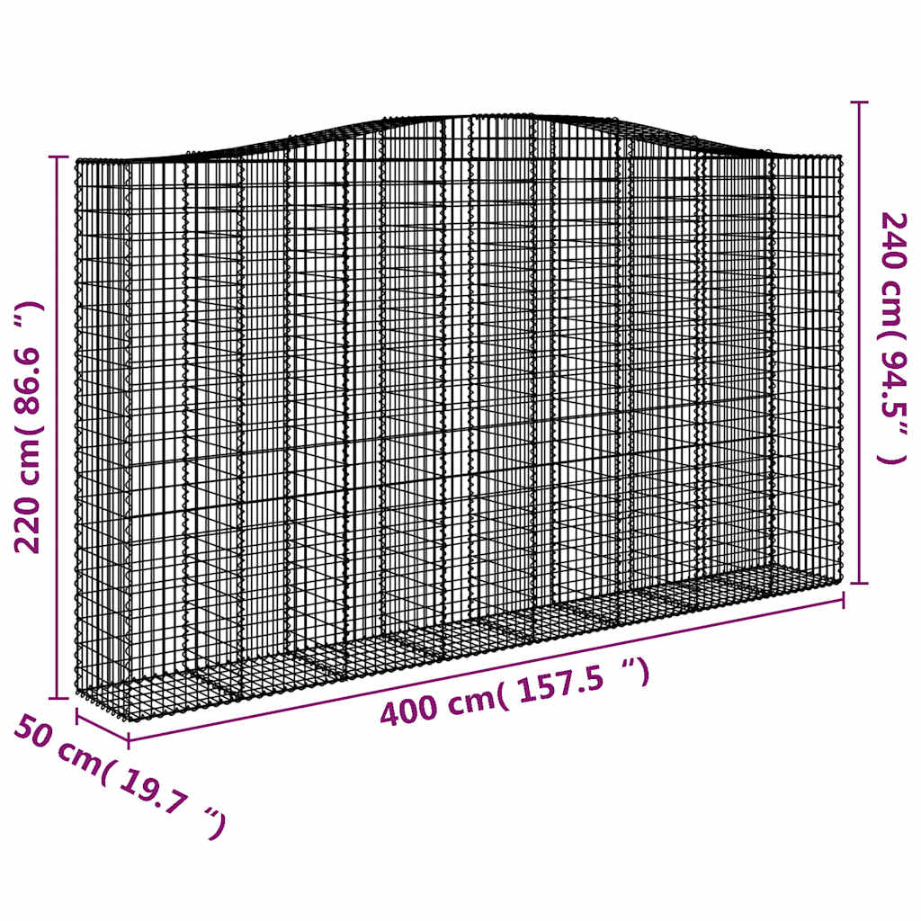 Gabionen mit Hochbogen 6 Stk. 400x50x220/240cm Verzinktes Eisen