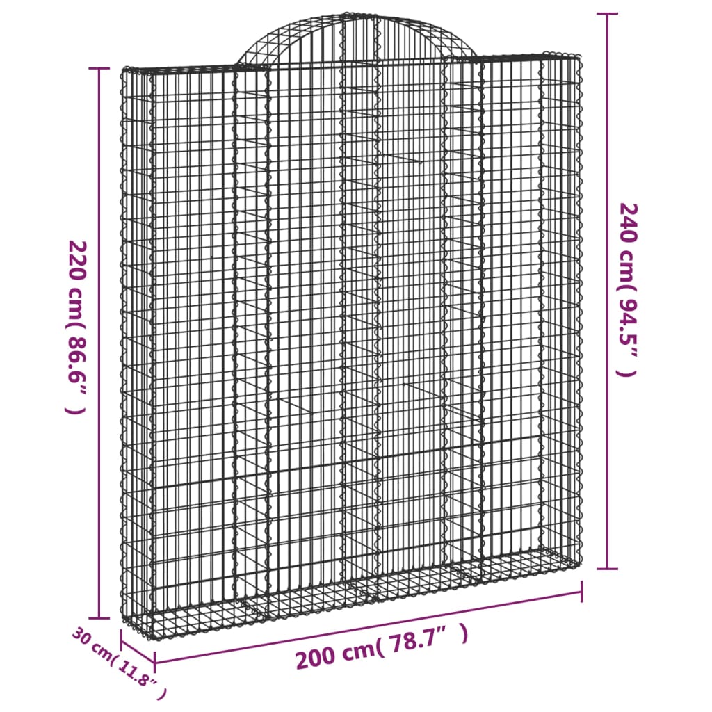 Gabionen mit Hochbogen 13 Stk 200x30x220/240cm Verzinktes Eisen