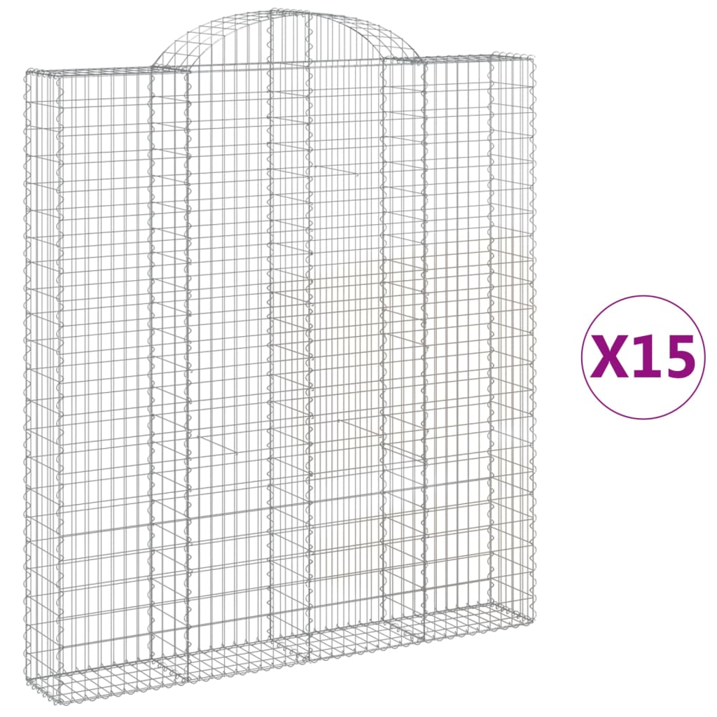 Gabionen mit Hochbogen 15 Stk 200x30x220/240cm Verzinktes Eisen