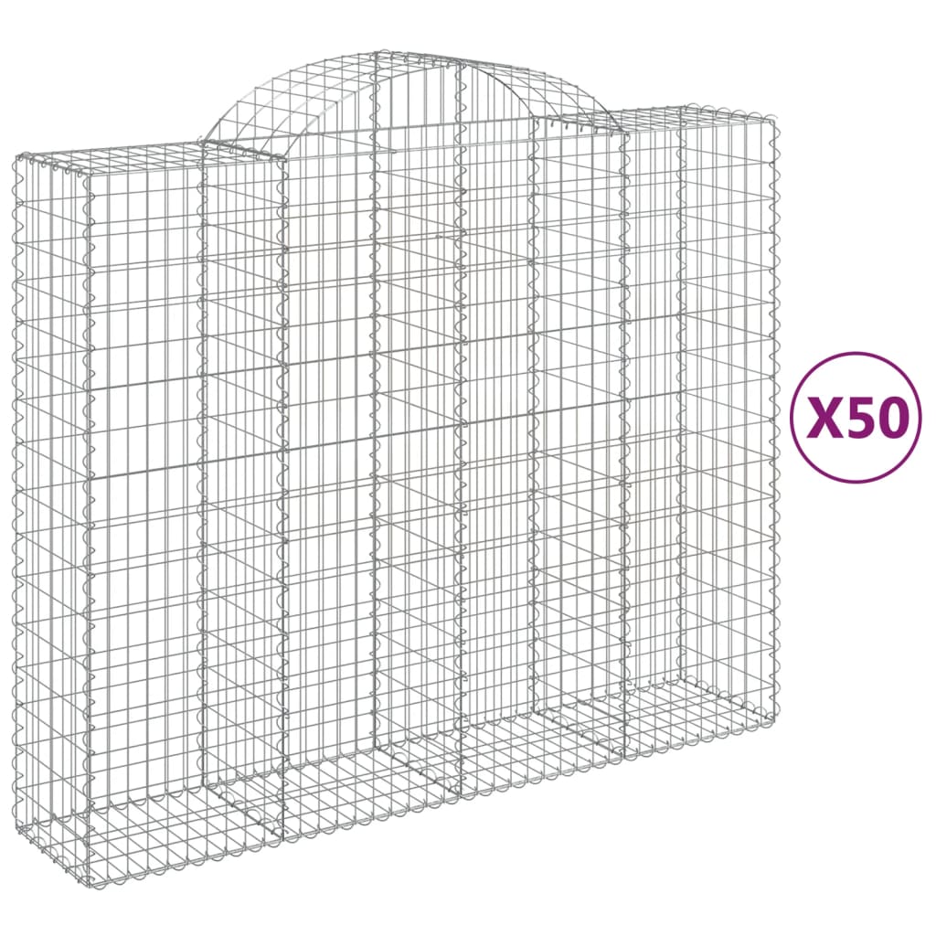 Gabionen mit Hochbogen 50Stk. 200x50x160/180cm Verzinktes Eisen