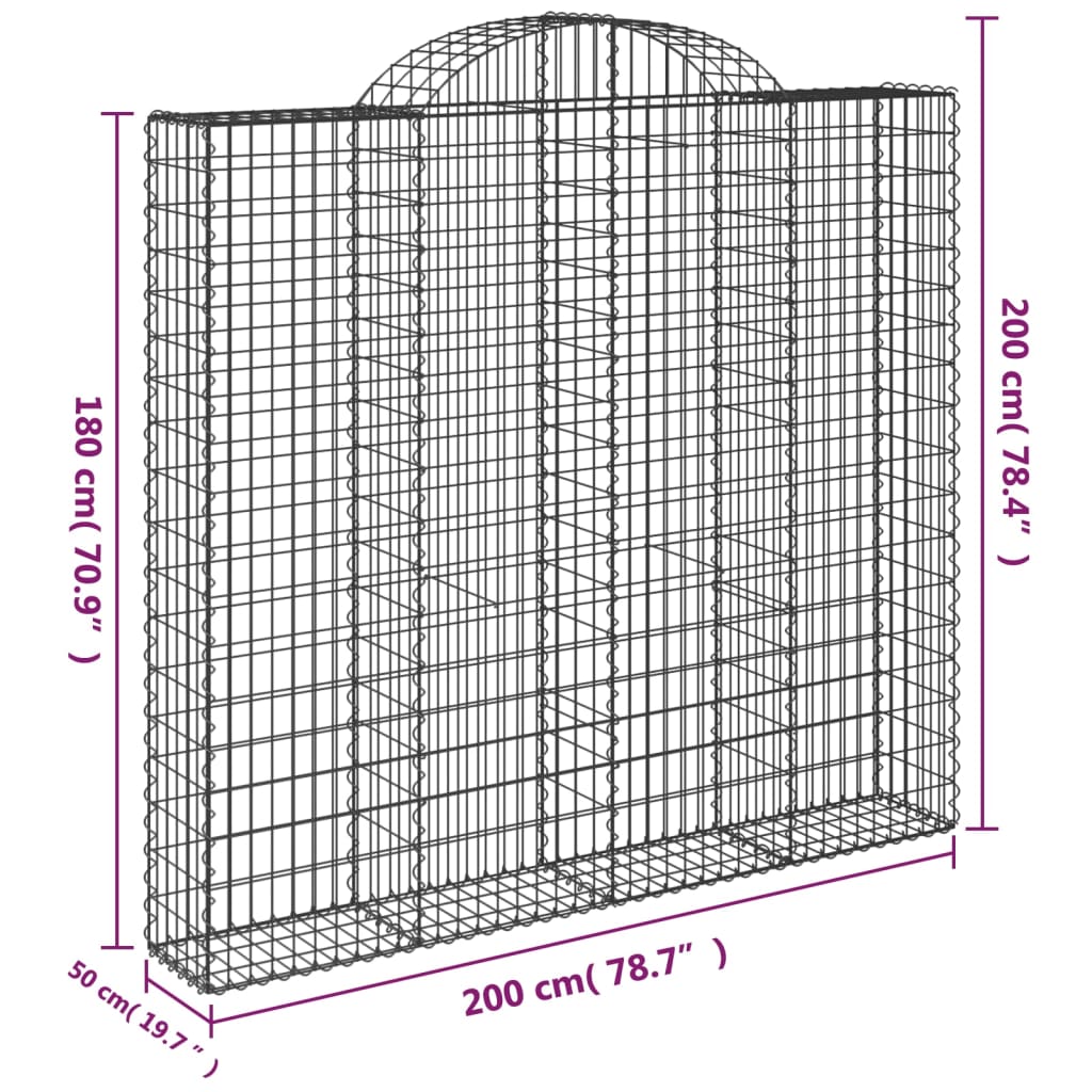 Gabionen mit Hochbogen 10Stk. 200x50x180/200cm Verzinktes Eisen
