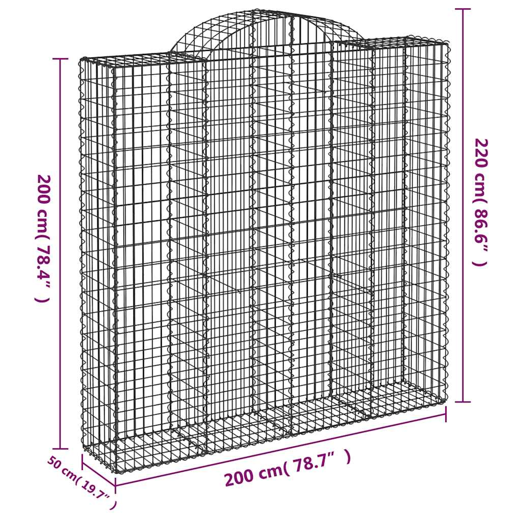 Gabionen mit Hochbogen 9 Stk. 200x50x200/220cm Verzinktes Eisen