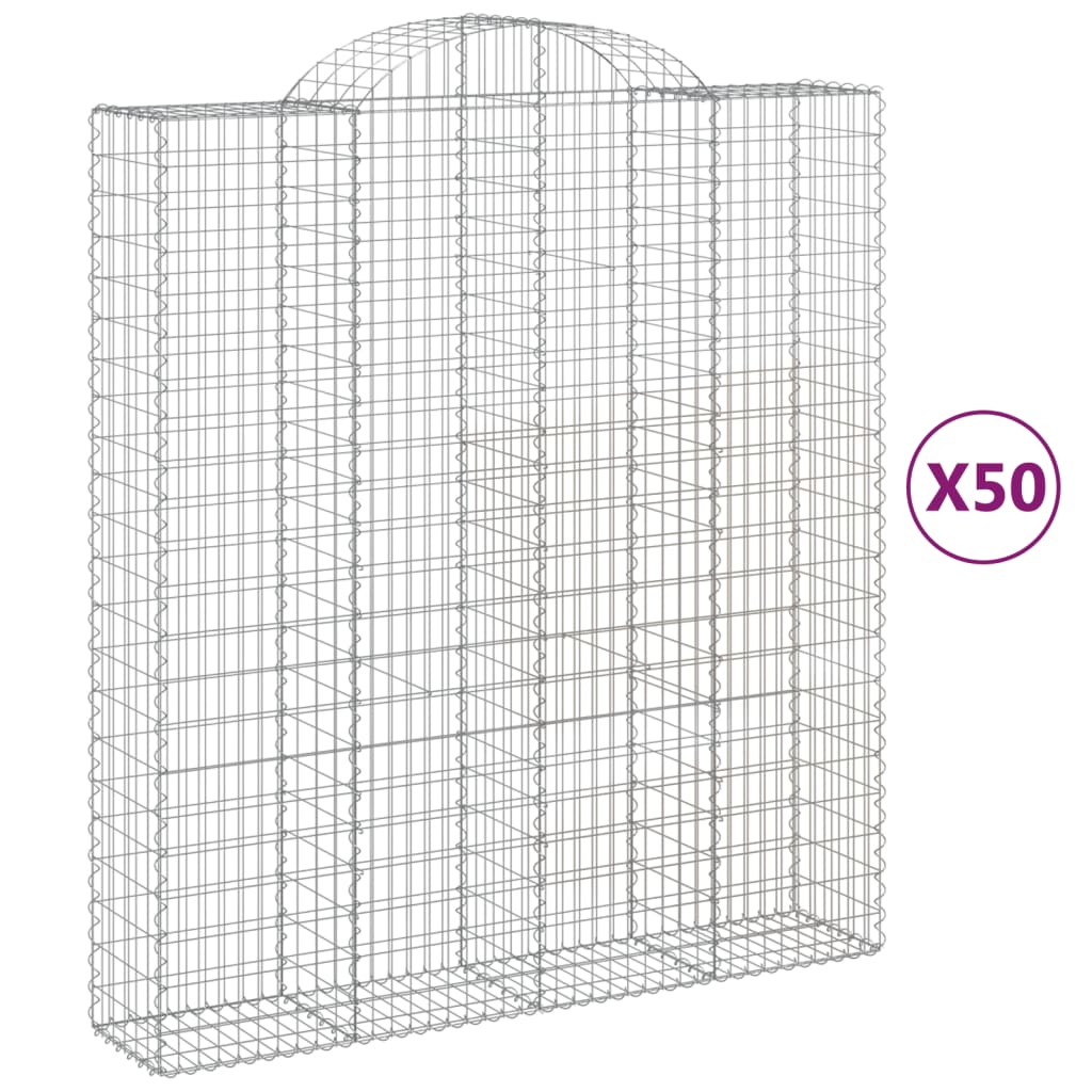 Gabionen mit Hochbogen 50Stk. 200x50x220/240cm Verzinktes Eisen