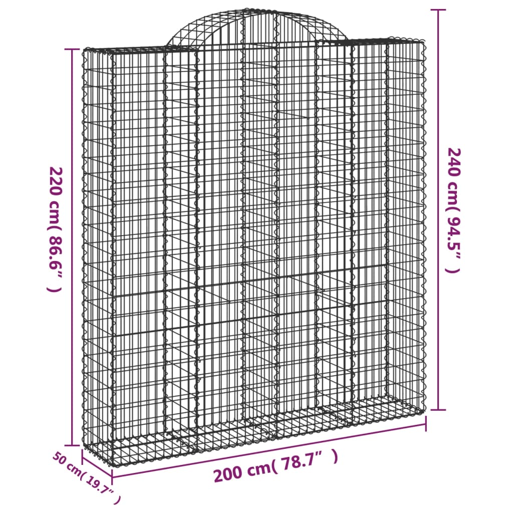 Gabionen mit Hochbogen 50Stk. 200x50x220/240cm Verzinktes Eisen