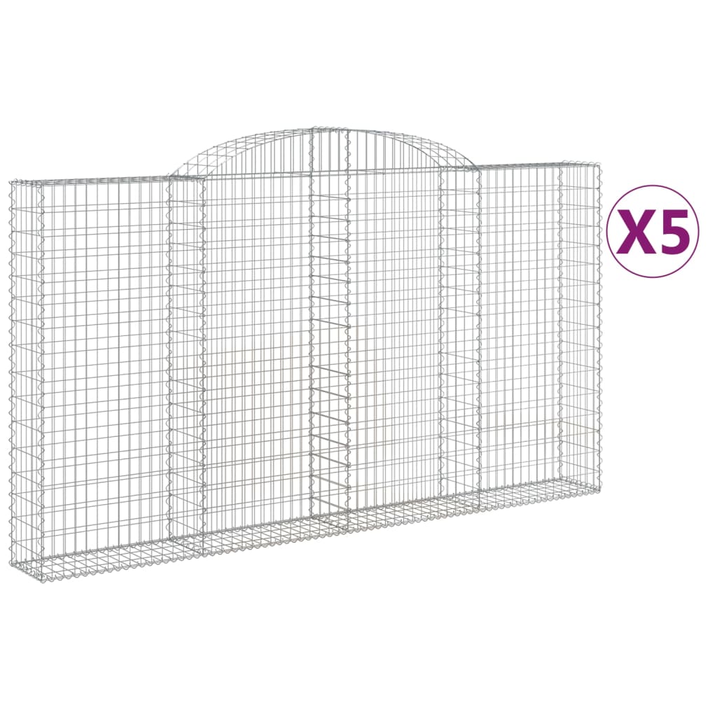 Gabionen mit Hochbogen 5 Stk. 300x30x160/180cm Verzinktes Eisen