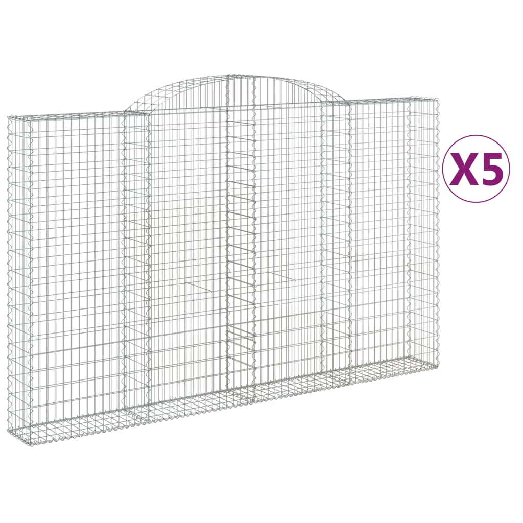 Gabionen mit Hochbogen 5 Stk. 300x30x180/200cm Verzinktes Eisen