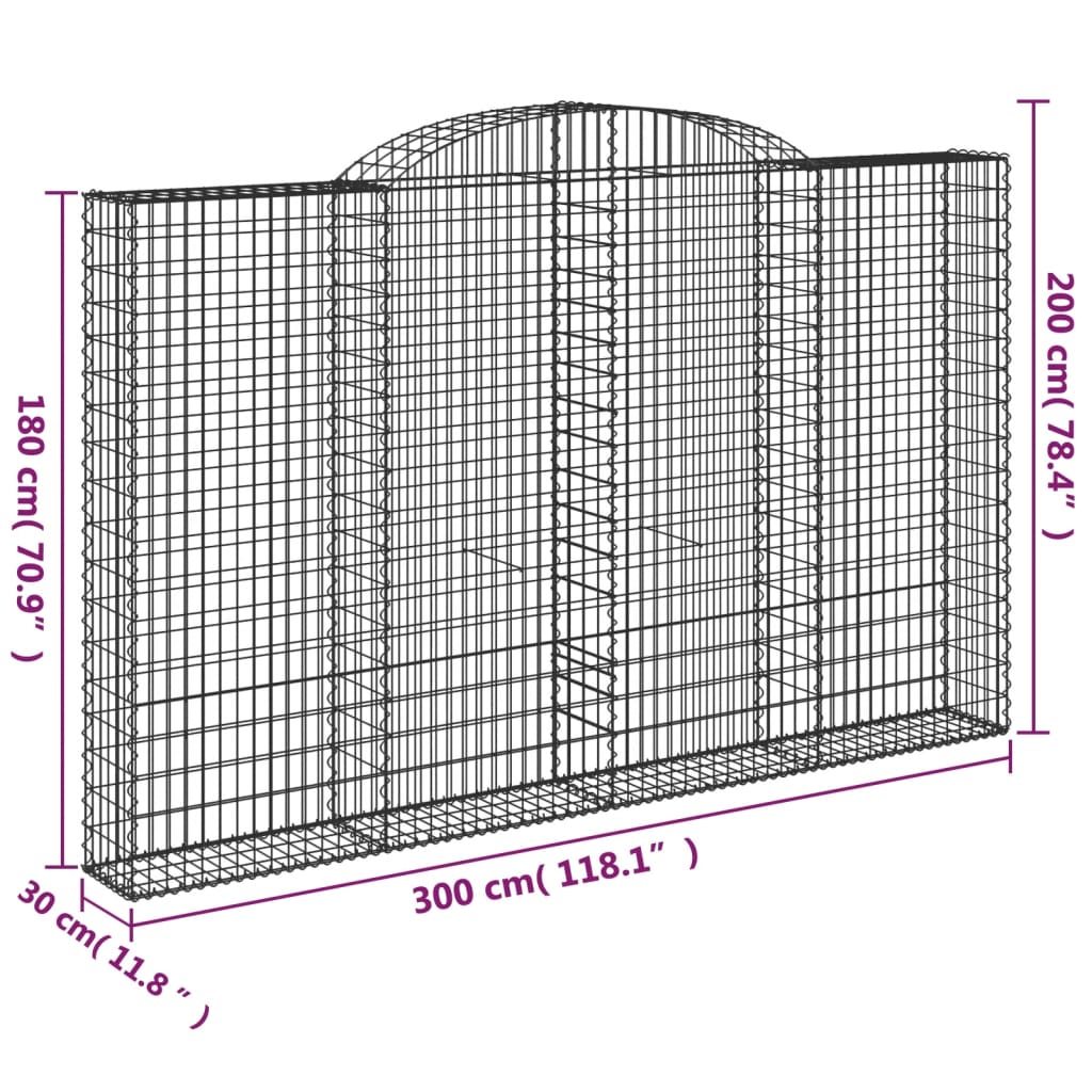 Gabionen mit Hochbogen 5 Stk. 300x30x180/200cm Verzinktes Eisen