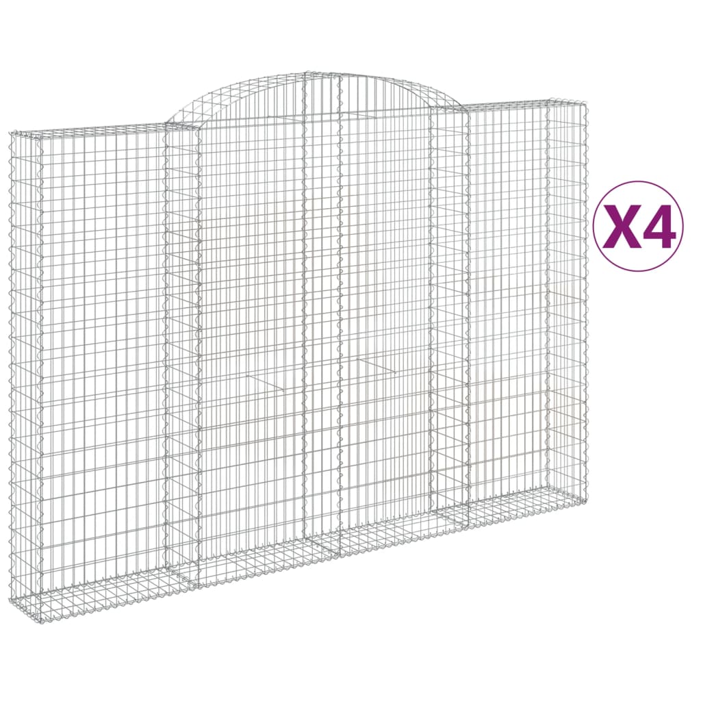 Gabionen mit Hochbogen 4 Stk. 300x30x200/220cm Verzinktes Eisen