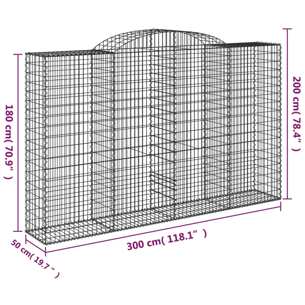 Gabionen mit Hochbogen 5 Stk. 300x50x180/200cm Verzinktes Eisen