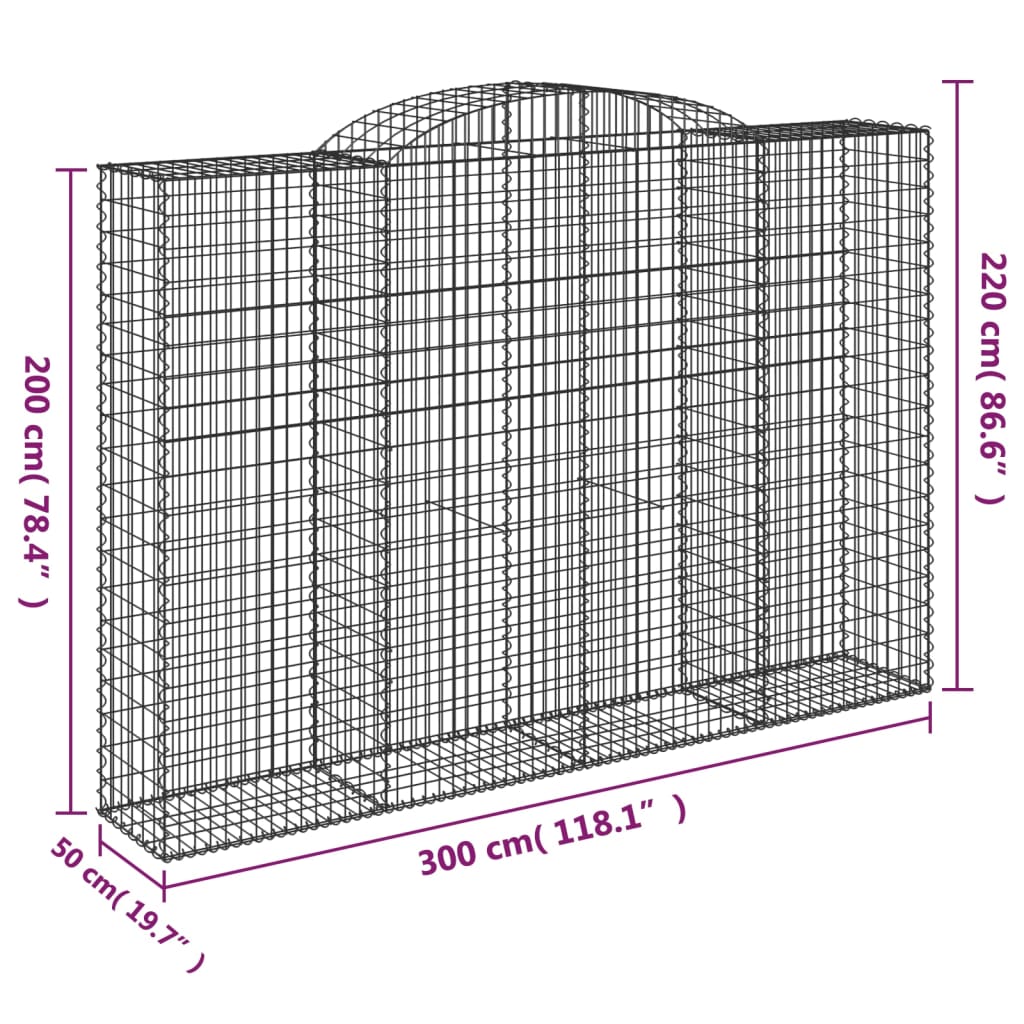 Gabionen mit Hochbogen 3 Stk. 300x50x200/220cm Verzinktes Eisen