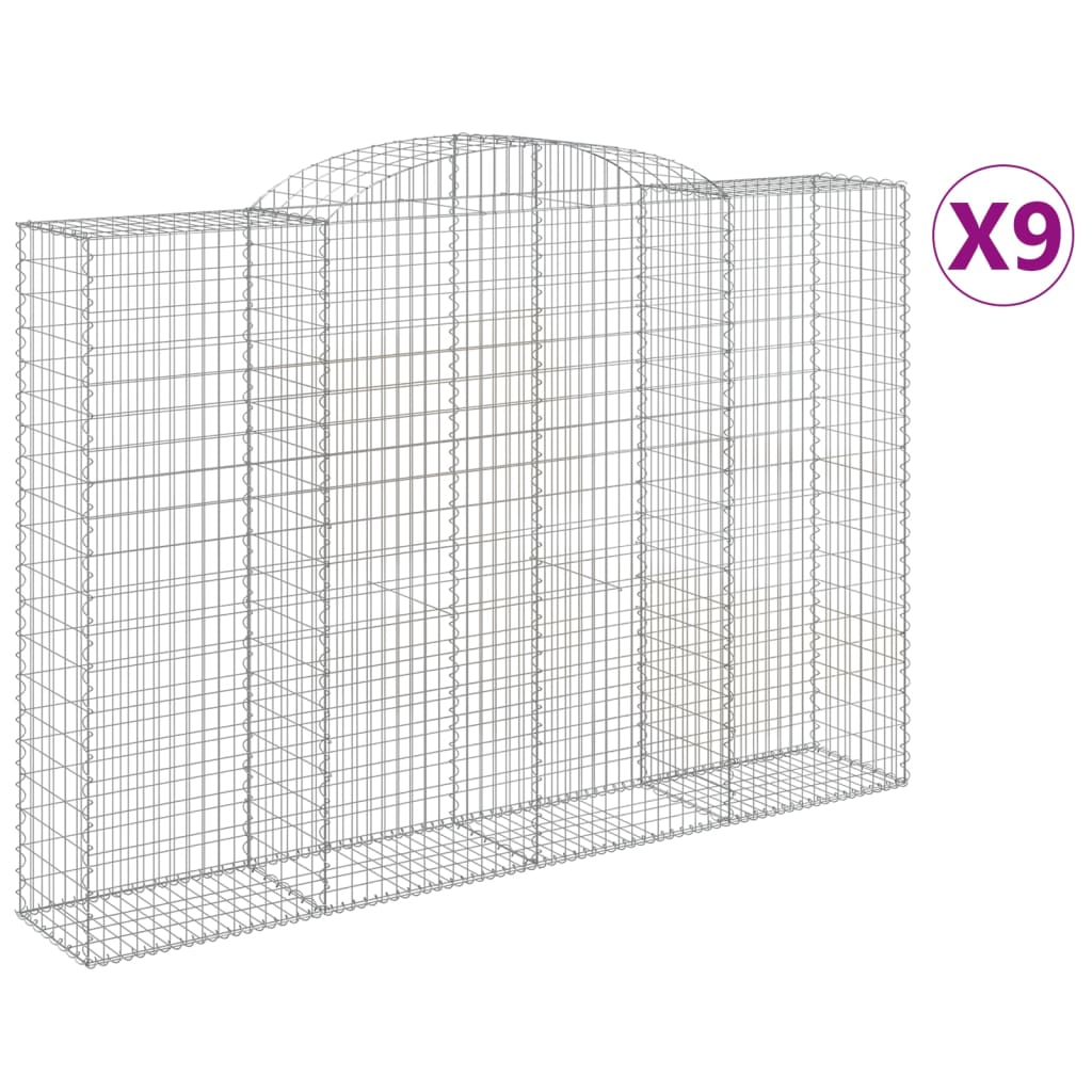 Gabionen mit Hochbogen 9 Stk. 300x50x200/220cm Verzinktes Eisen
