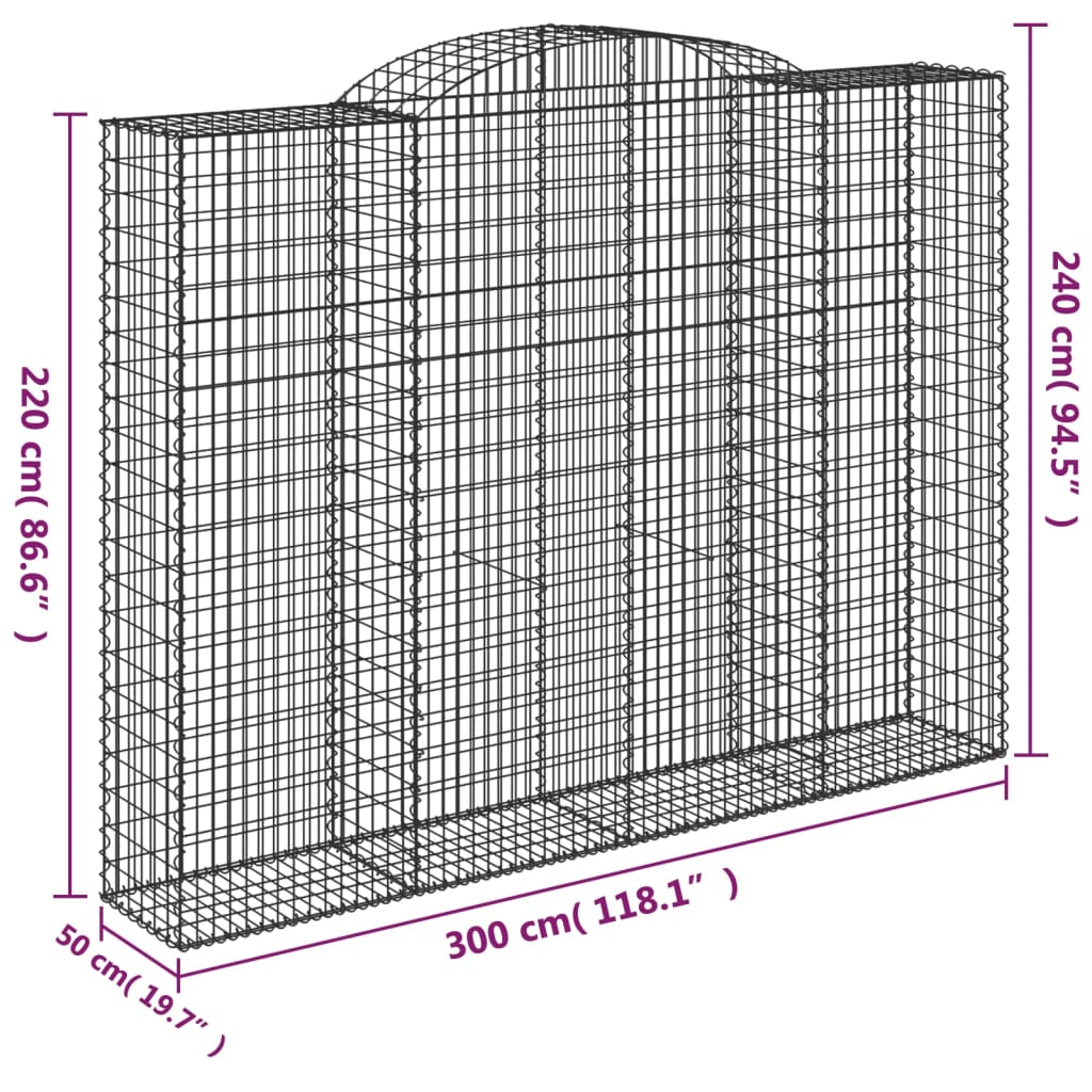 Gabionen mit Hochbogen 15 Stk 300x50x220/240cm Verzinktes Eisen