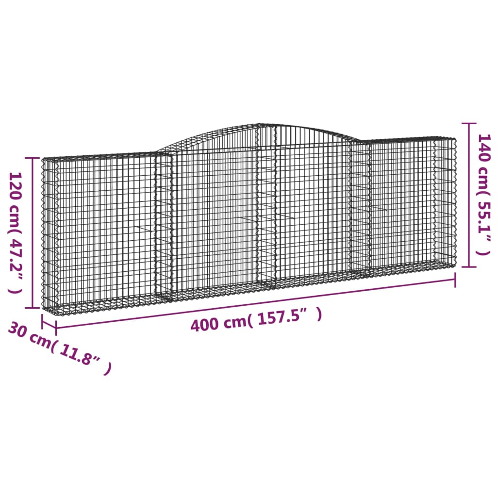 Gabionen mit Hochbogen 6 Stk. 400x30x120/140cm Verzinktes Eisen