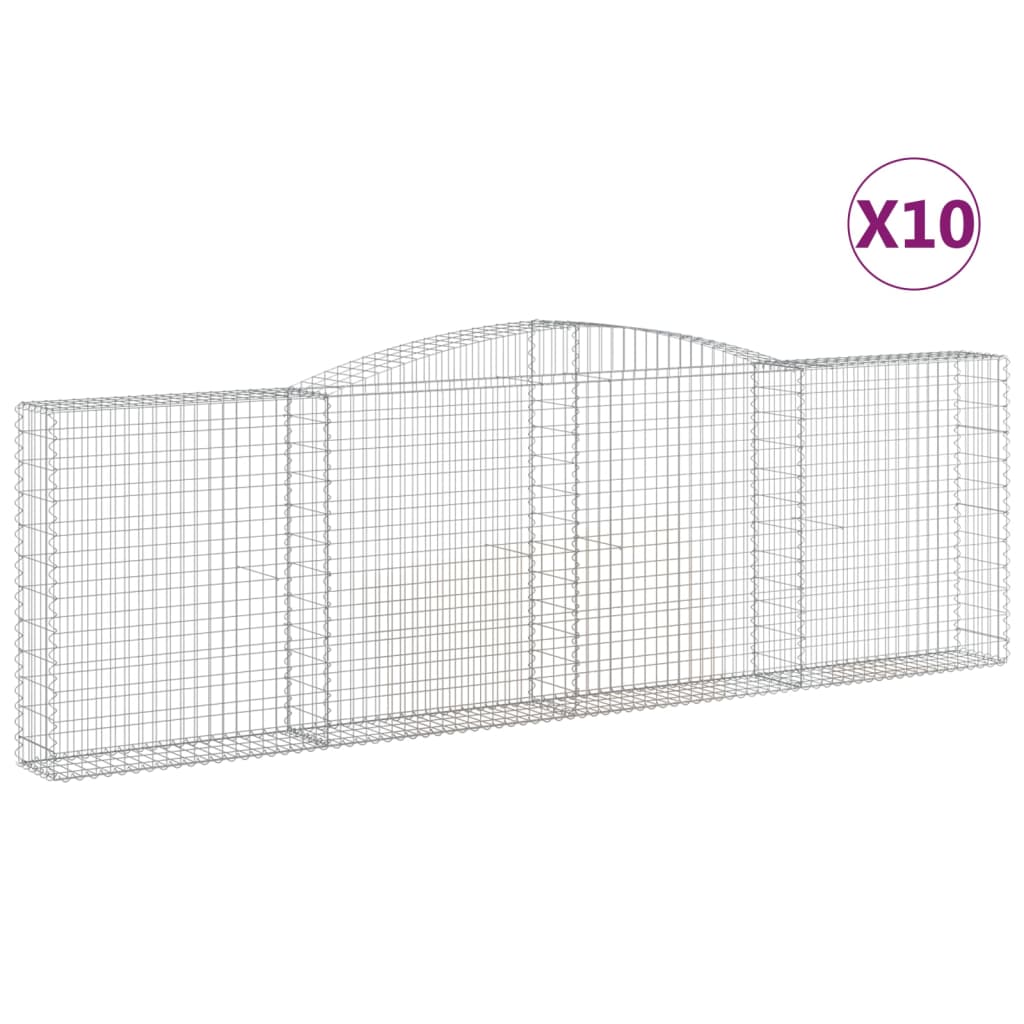 Gabionen mit Hochbogen 10Stk. 400x30x120/140cm Verzinktes Eisen
