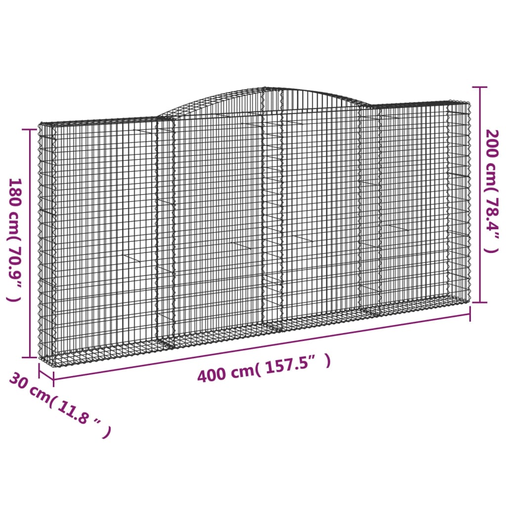 Gabionen mit Hochbogen 20Stk. 400x30x180/200cm Verzinktes Eisen