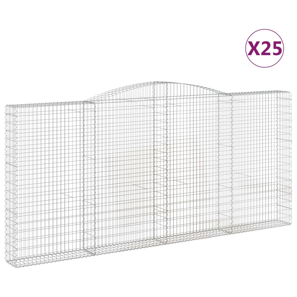Gabionen mit Hochbogen 25Stk. 400x30x180/200cm Verzinktes Eisen