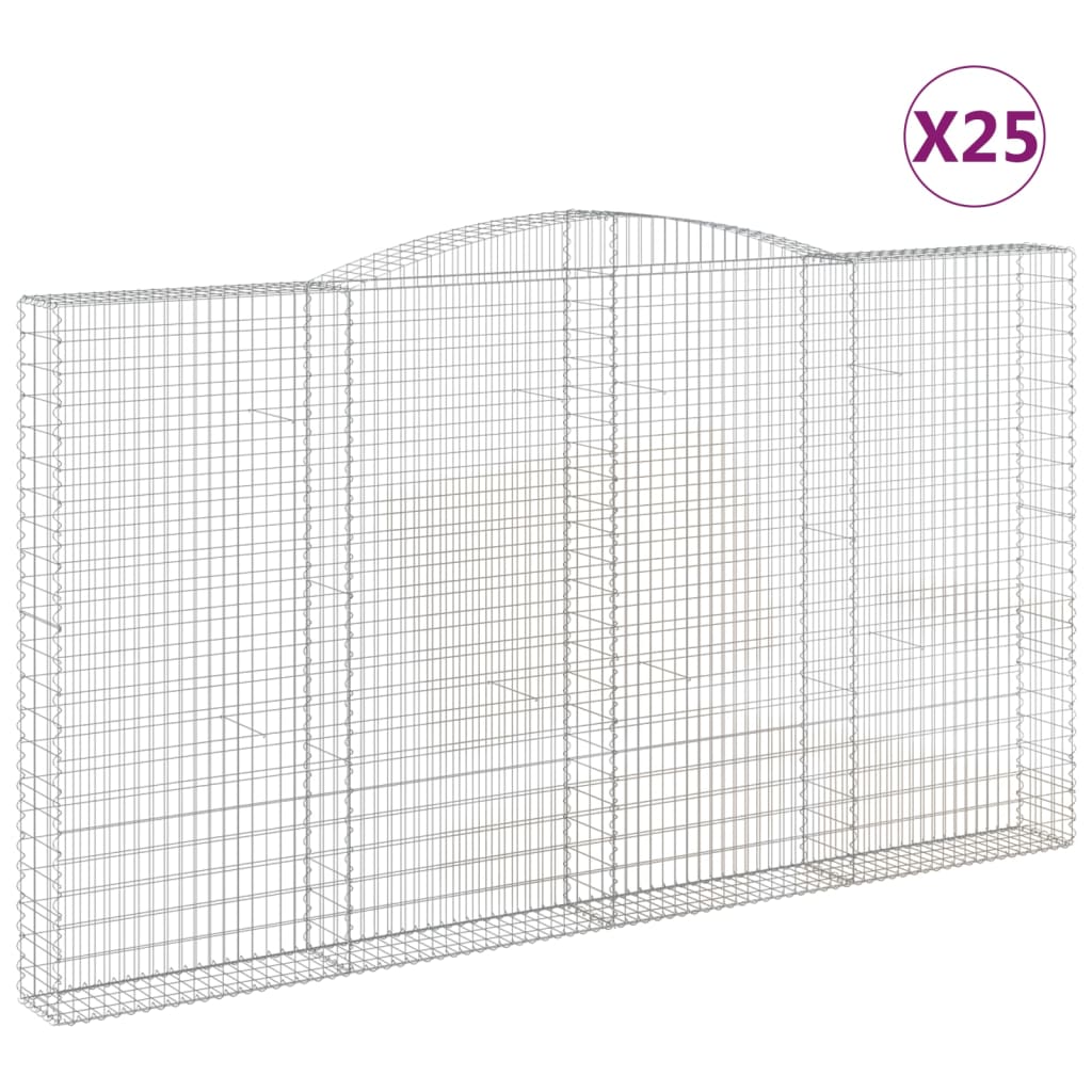 Gabionen mit Hochbogen 25Stk. 400x30x220/240cm Verzinktes Eisen