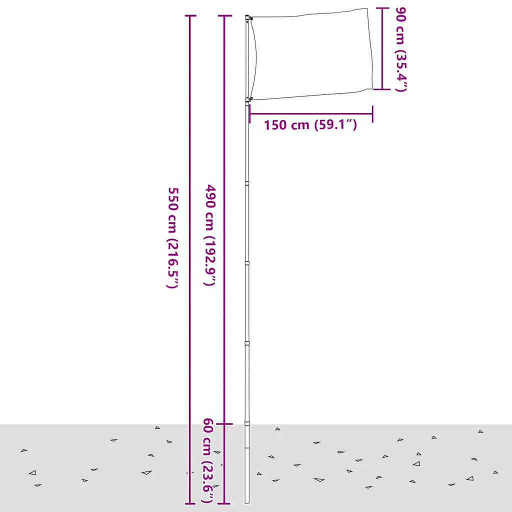 Flagge Portugals mit Mast 5,5 m Aluminium