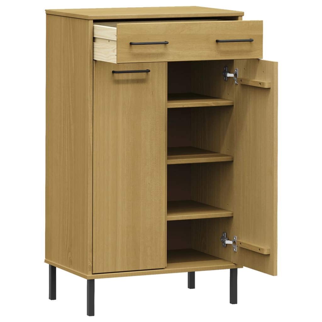 Schuhschrank OSLO mit Metallbeinen Braun Massivholz Kiefer