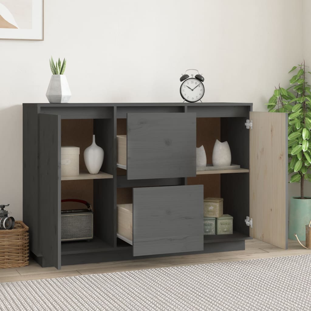Sideboard Grau 111x34x75 cm Massivholz Kiefer