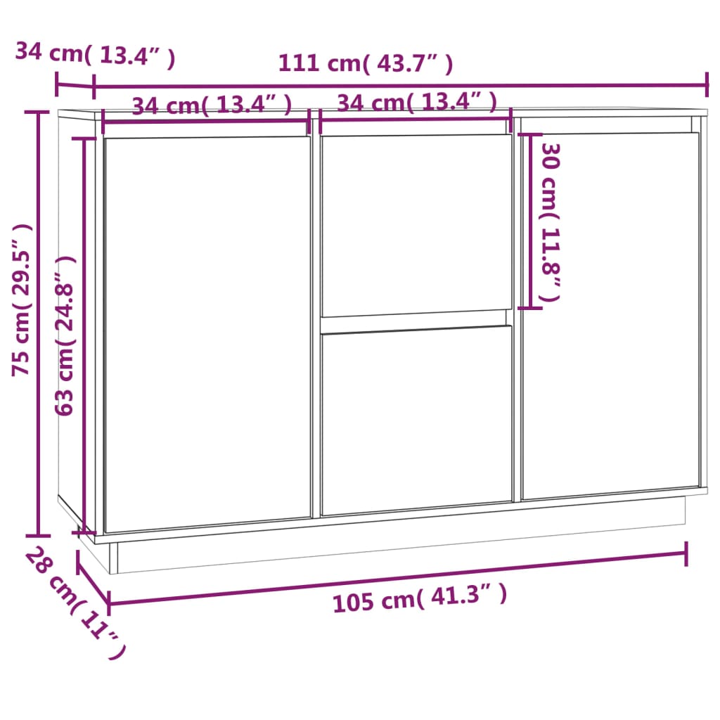 Sideboard Grau 111x34x75 cm Massivholz Kiefer