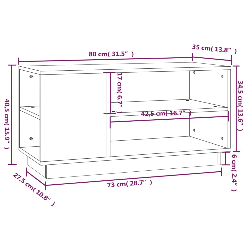 TV-Schrank 80x35x40,5 cm Massivholz Kiefer
