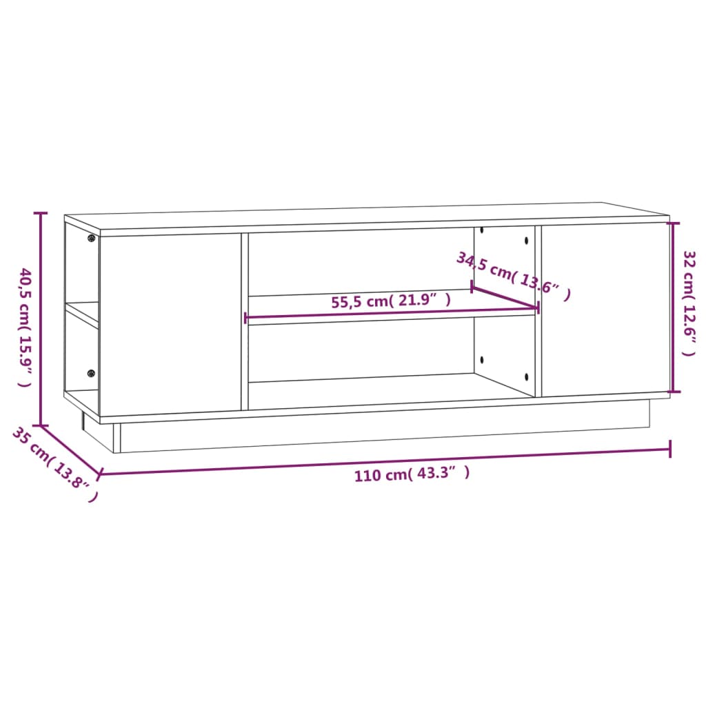 TV-Schrank Honigbraun 110x35x40,5 cm Massivholz Kiefer