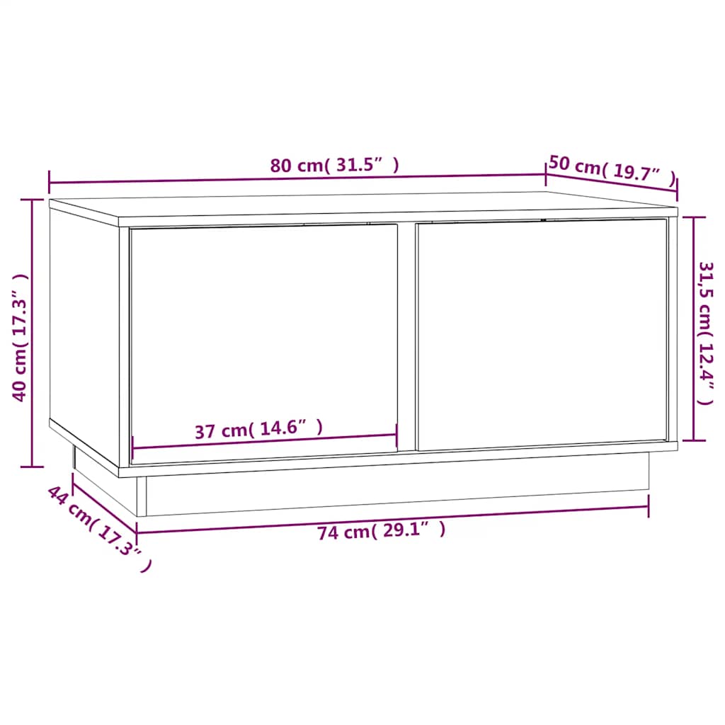 Couchtisch Schwarz 80x50x40 cm Massivholz Kiefer