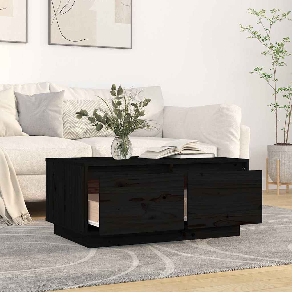 Couchtisch Schwarz 80x50x35 cm Massivholz Kiefer