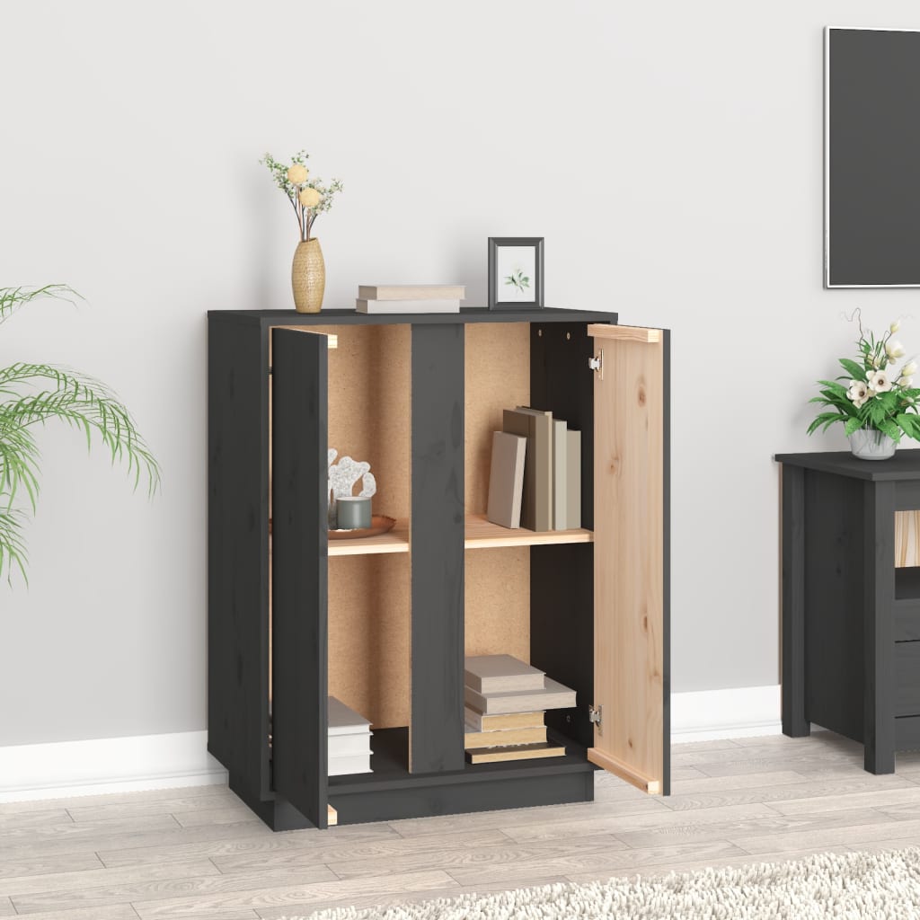 Sideboard Grau 60x35x80 cm Massivholz Kiefer
