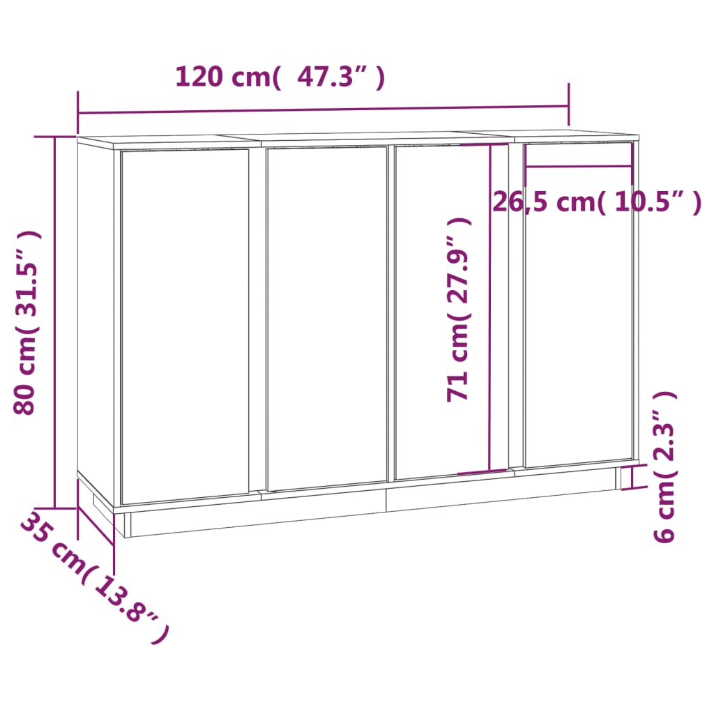 Sideboard Grau 120x35x80 cm Massivholz Kiefer