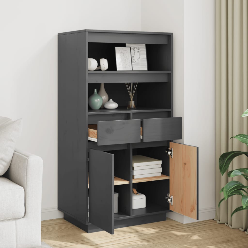 Highboard Grau 60x40x116,5 cm Massivholz Kiefer