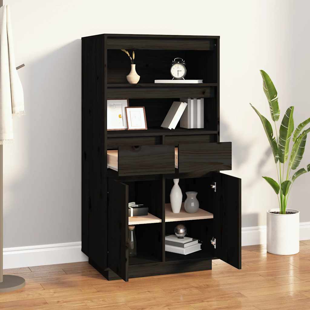 Highboard Schwarz 60x40x116,5 cm Massivholz Kiefer