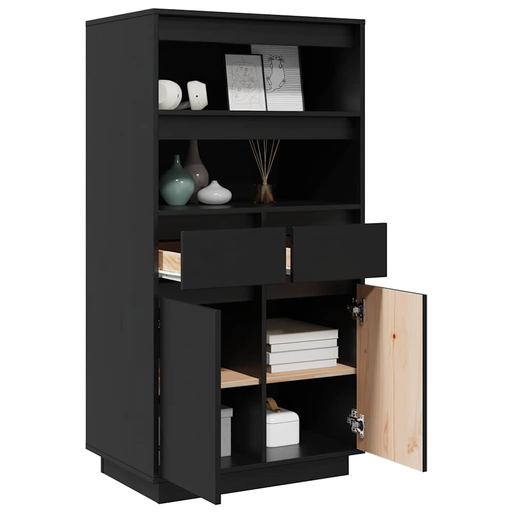 Highboard Schwarz 60x40x116,5 cm Massivholz Kiefer