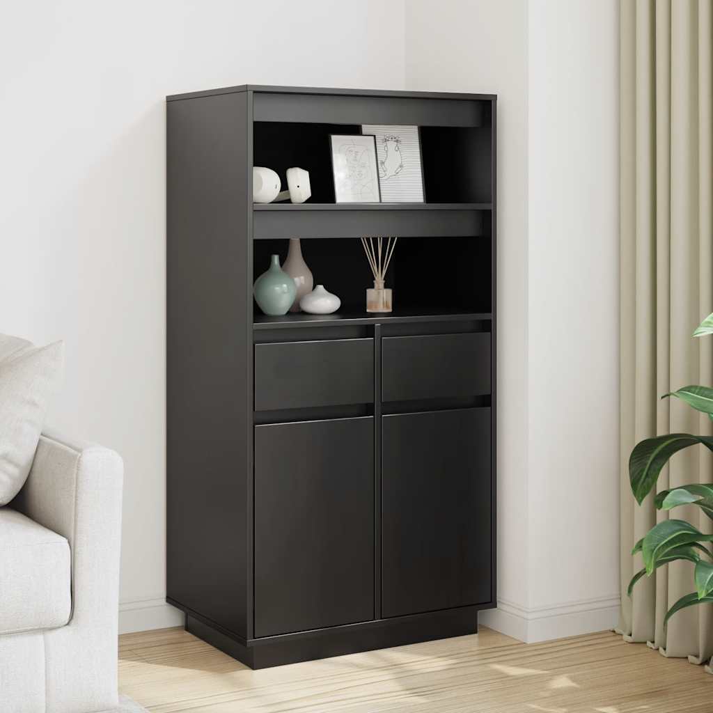 Highboard Schwarz 60x40x116,5 cm Massivholz Kiefer