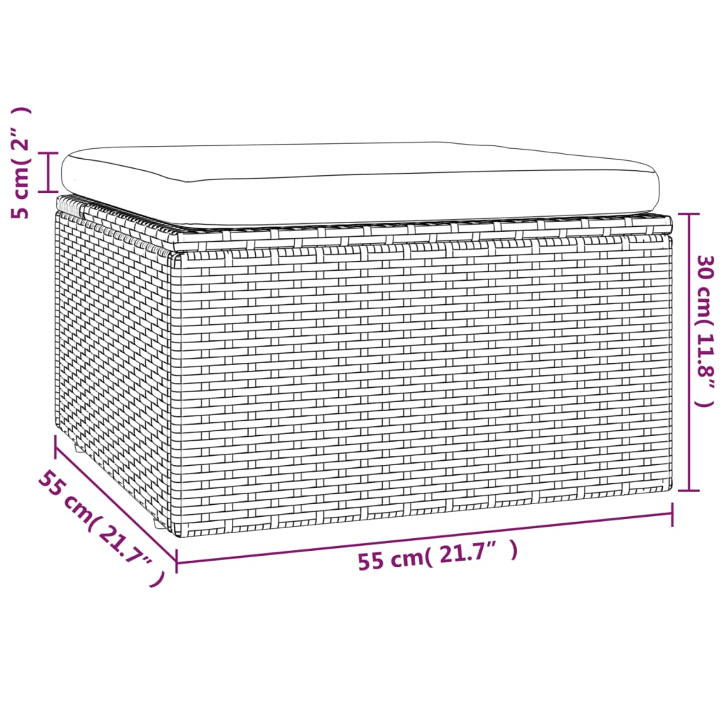 Gartenhocker mit Kissen Grau 55x55x30 cm Poly Rattan