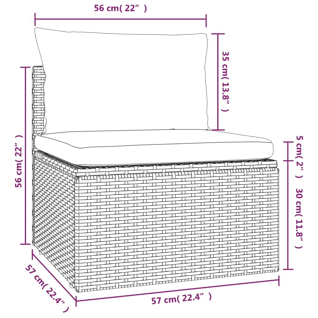 Garten-Mittelsofa mit Kissen Grau 57x57x56 cm Poly Rattan