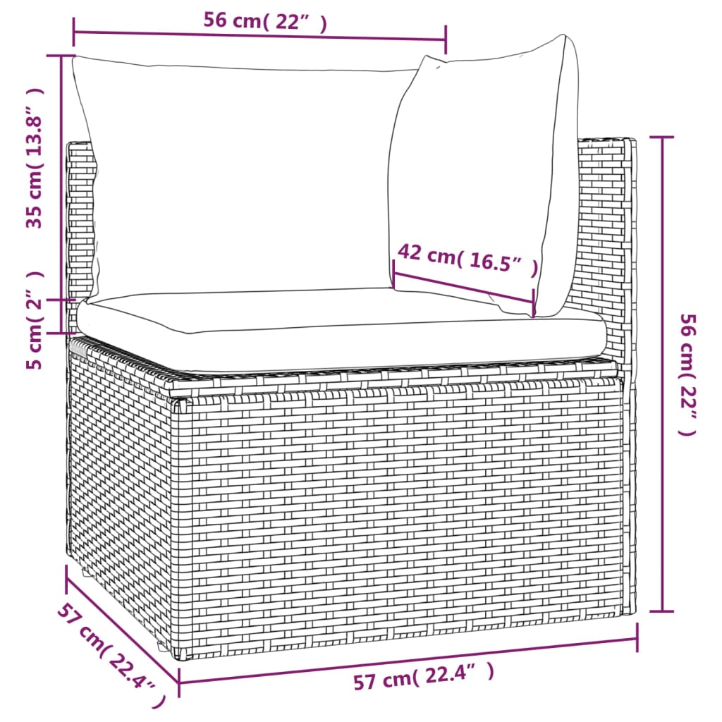 Garten-Ecksofa mit Kissen Grau 57x57x56 cm Poly Rattan