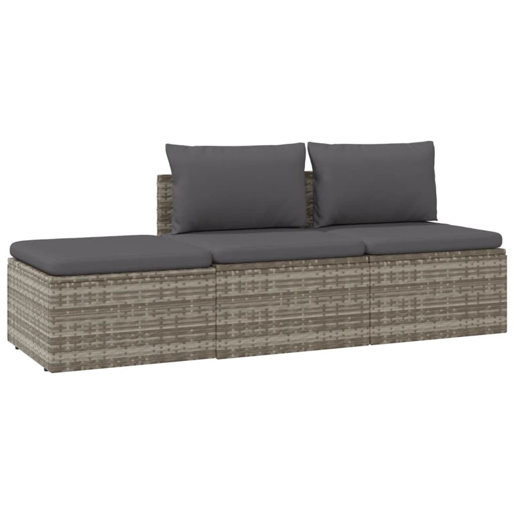 3-tlg. Garten-Lounge-Set mit Kissen Grau Poly Rattan