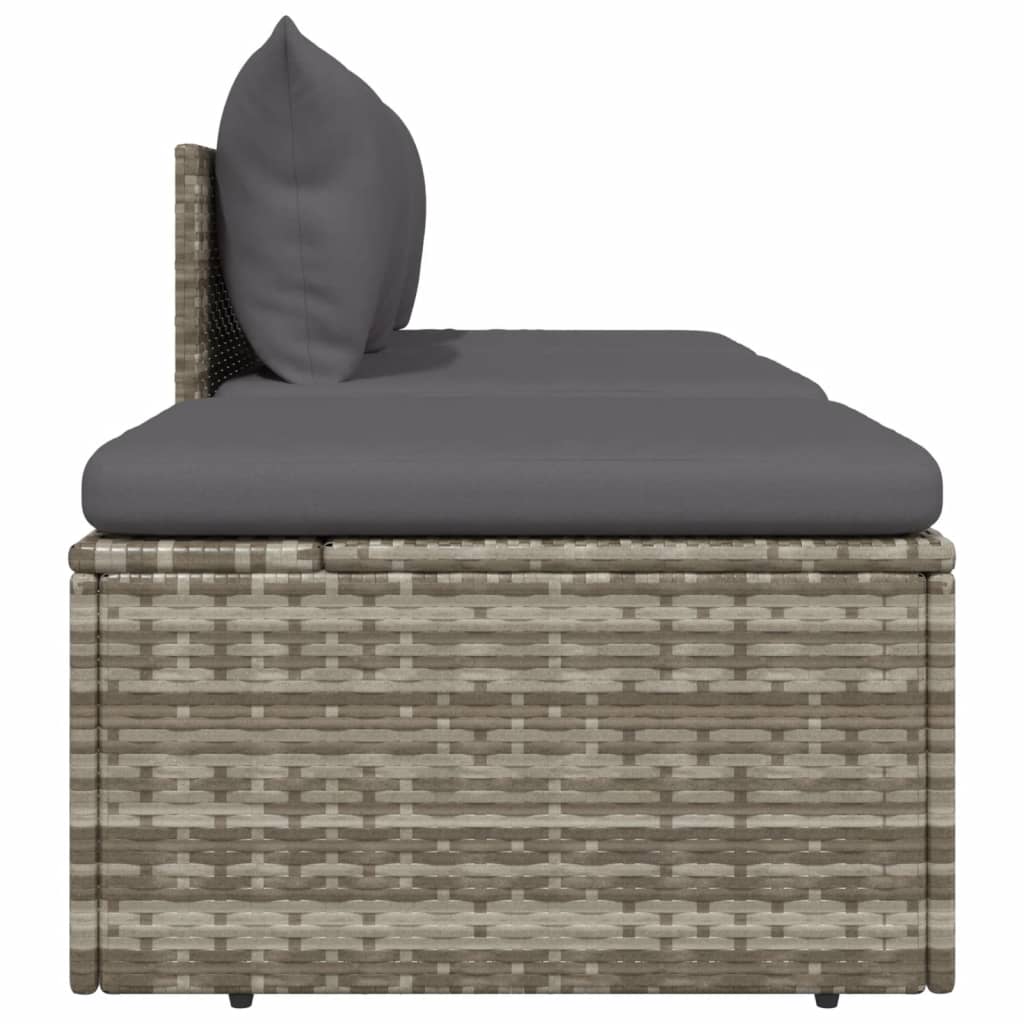 3-tlg. Garten-Lounge-Set mit Kissen Grau Poly Rattan