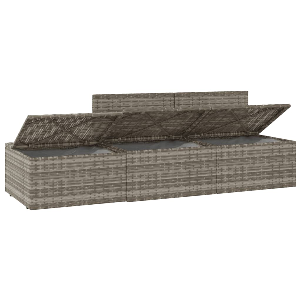 3-tlg. Garten-Lounge-Set mit Kissen Grau Poly Rattan
