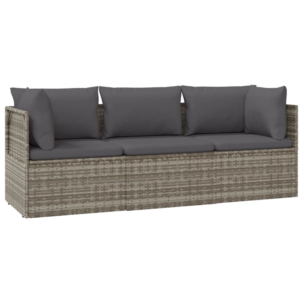 3-tlg. Garten-Lounge-Set mit Kissen Grau Poly Rattan