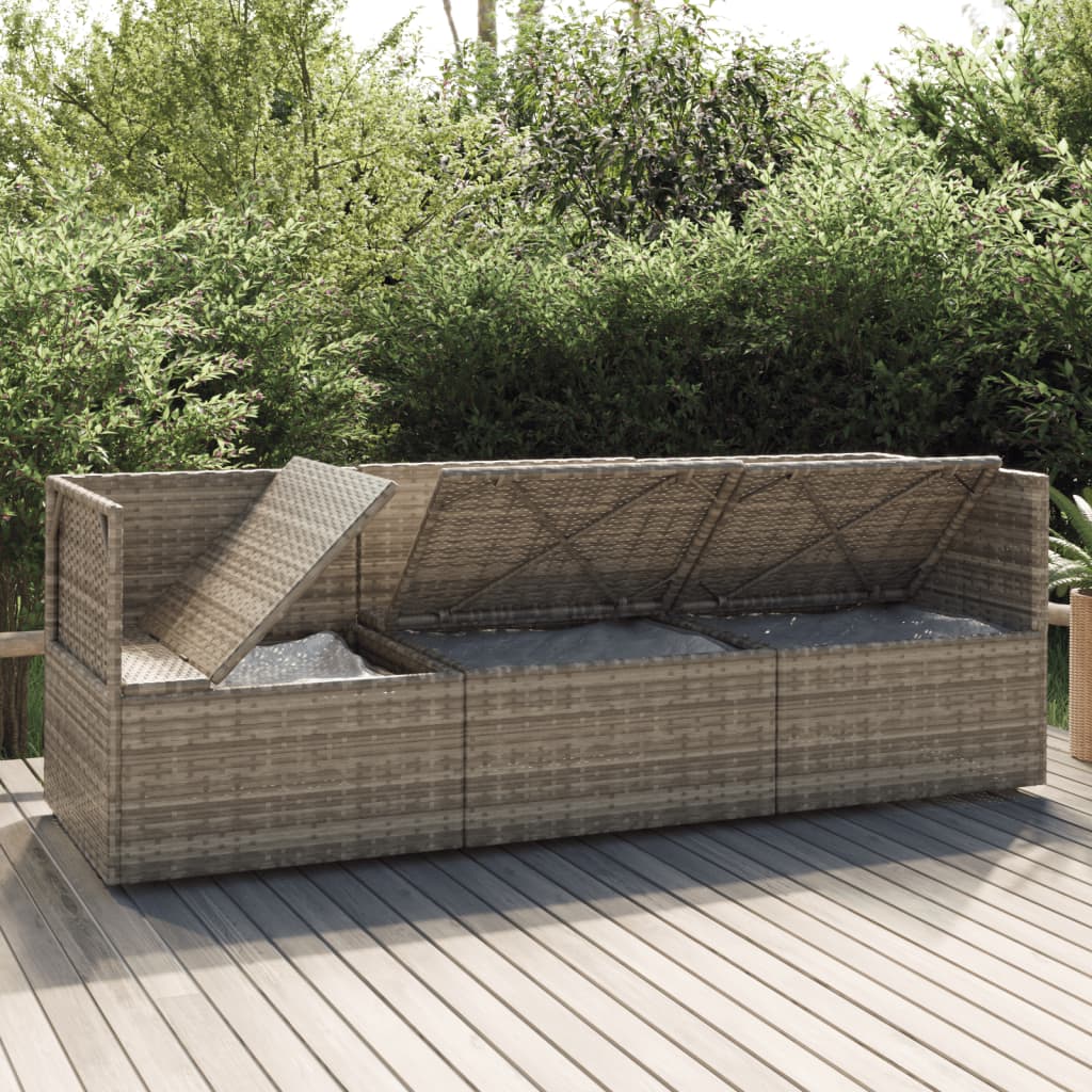 3-tlg. Garten-Lounge-Set mit Kissen Grau Poly Rattan